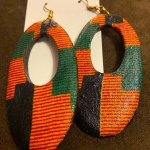 Orange and Green Geometric Statement Earrings